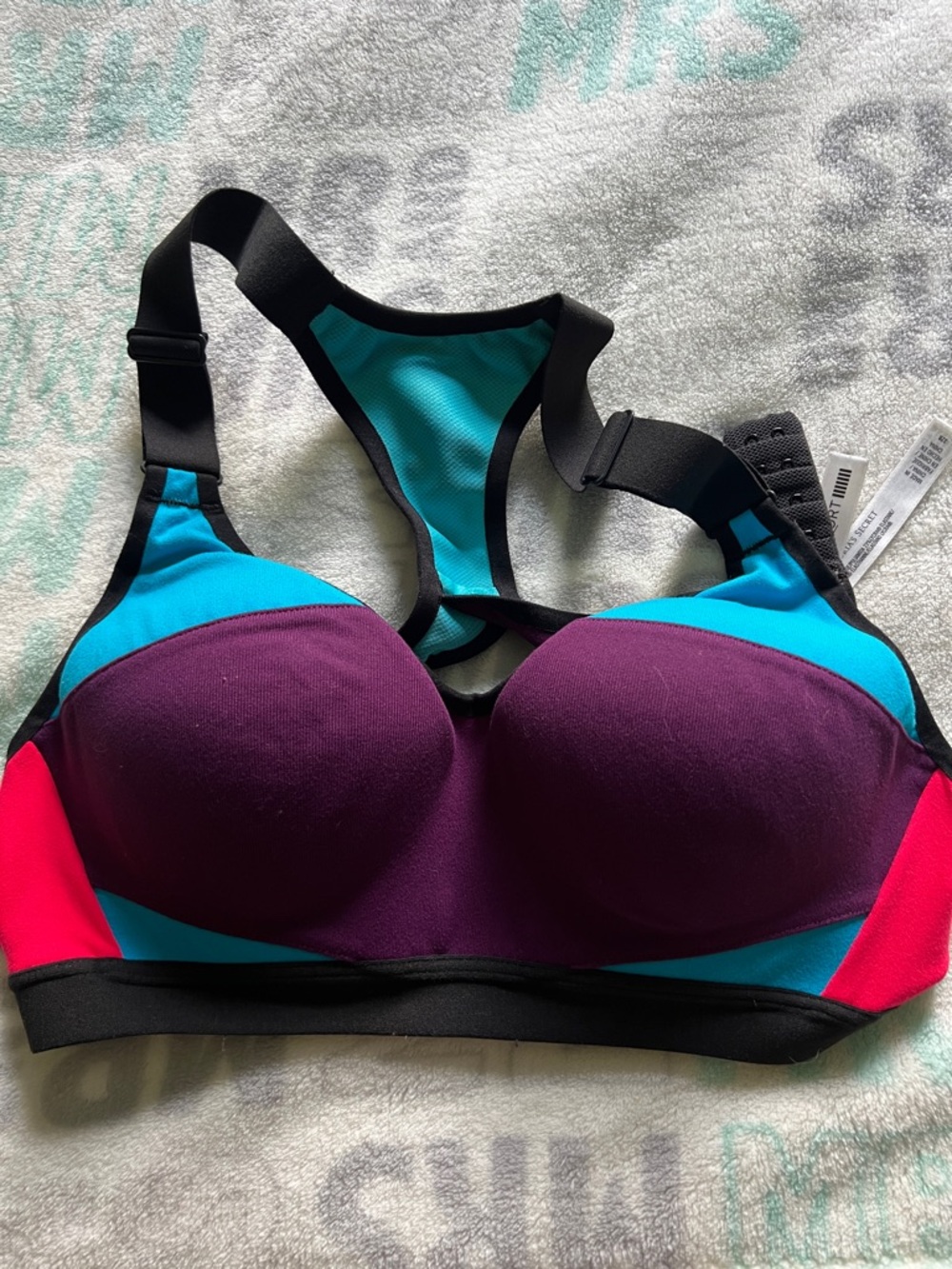 Victorias Secret Women’s Colorblock Sports Bra - Teal, Purple & Pink